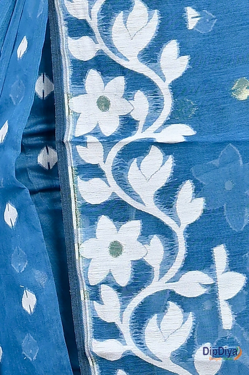 Blue Cotton Blended Parinit Jamdani Saree (341)